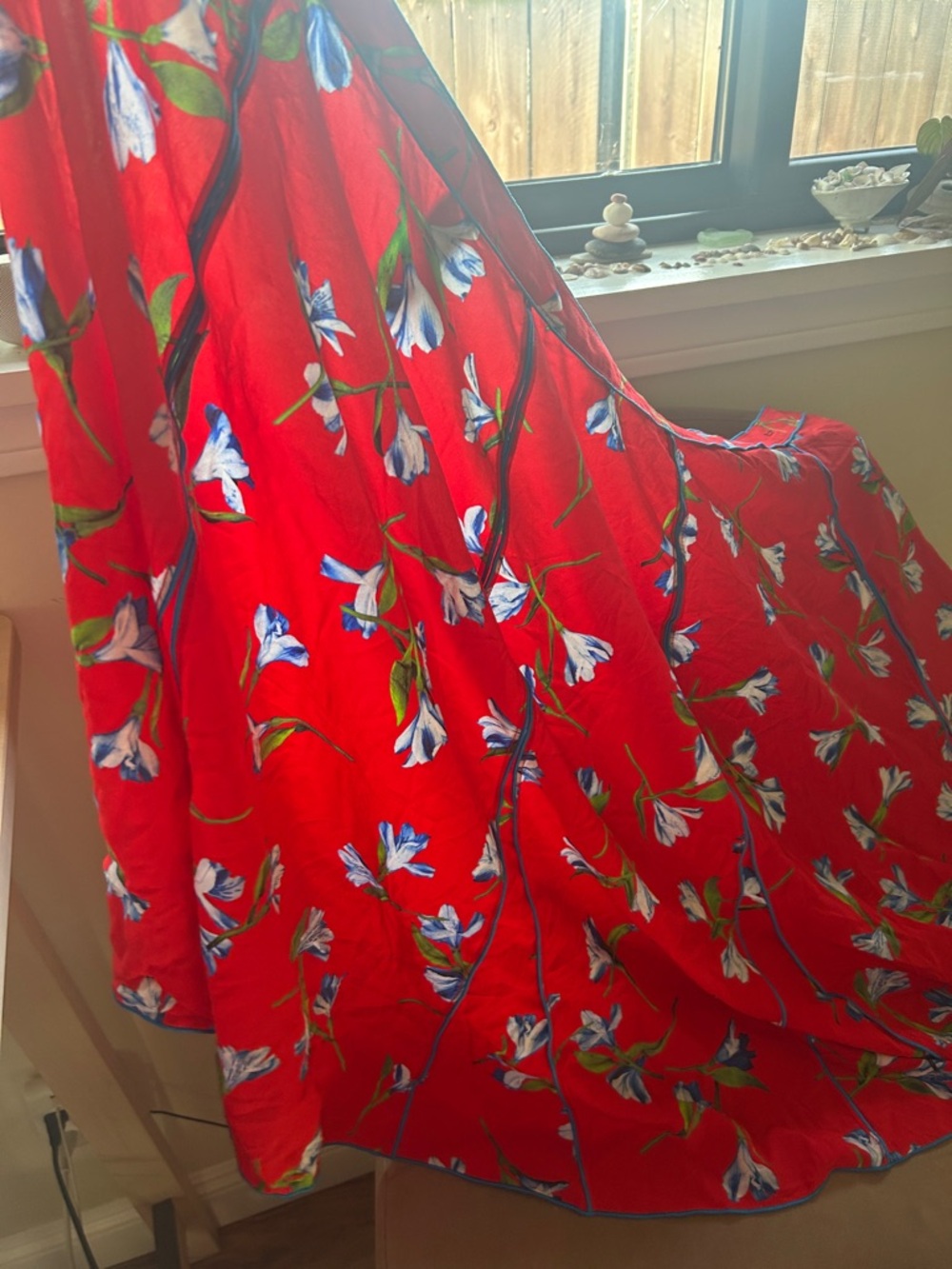rag & bone Red & blue & green Floral Wrap Skirt with detailed blue piping.